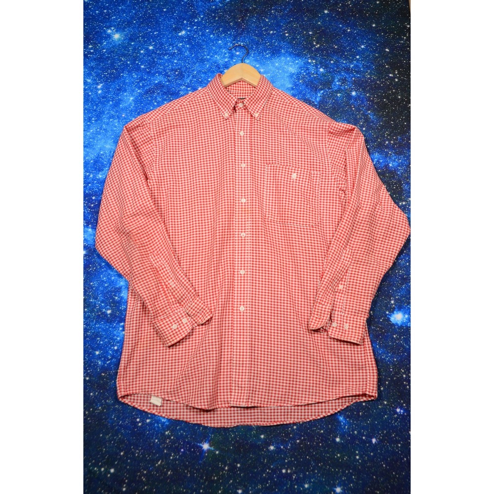 Orvis Shirt Mens Medium Red White Gingham Check Button Down Long Sleeve Casual